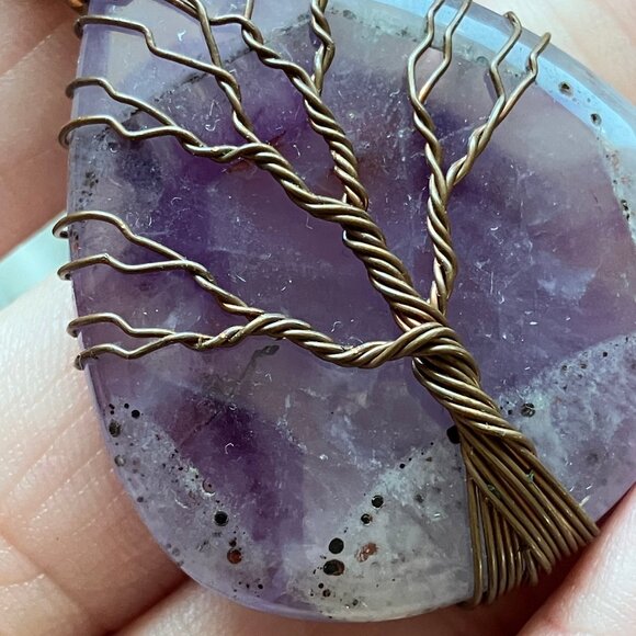 Copper Wire Wrapped Amethyst Tree Of Life Crystal Gemstone Jewelry Pendant - Picture 5 of 9